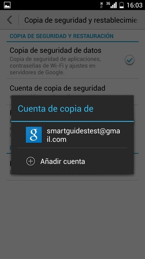 Seleccione su cuenta de copia de seguridad