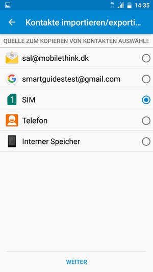 Wählen Sie die SIM-Karte und wählen Sie WEITER