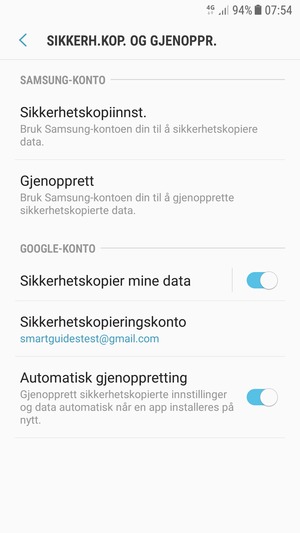 Velg Sikkerhetskopieringskonto