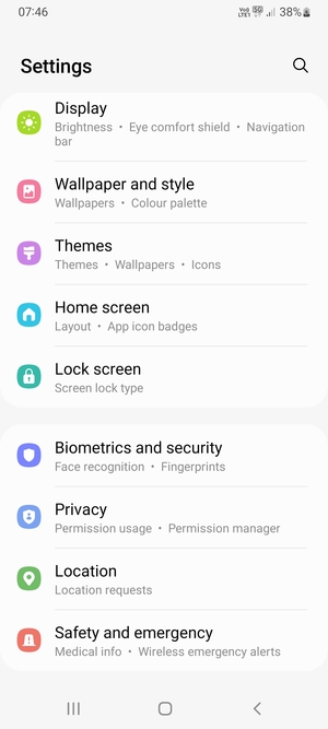 Scroll to and select Biometrics and security