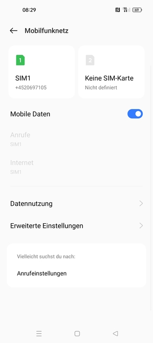 Wählen Sie SIM1 oder SIM2