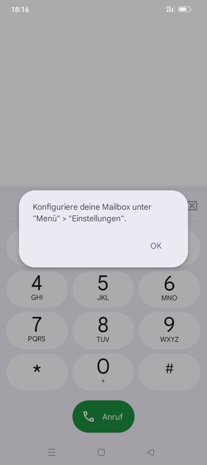 Falls Ihre Voicemail nicht eingerichtet ist, wählen Sie OK