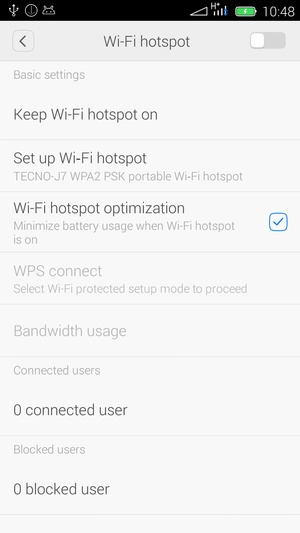 Turn on Wi-Fi hotspot