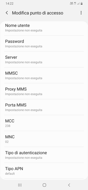 Scorri verso il basso e inserisci le informazioni di internet