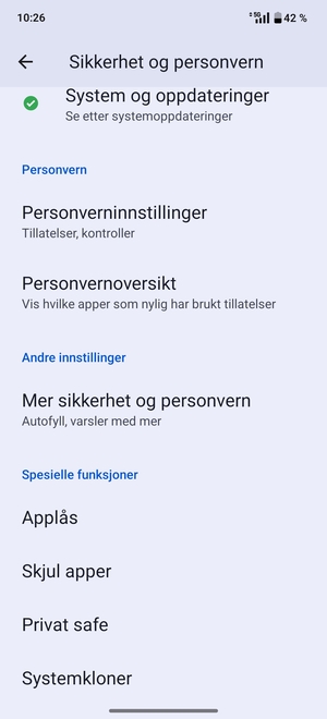 Bla til og velg Mer sikkerhet og personvern