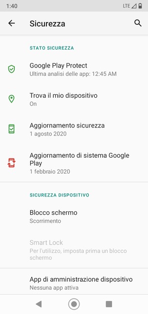 Per attivare il blocco dello schermo, vai al menu Sicurezza e seleziona Blocco schermo
