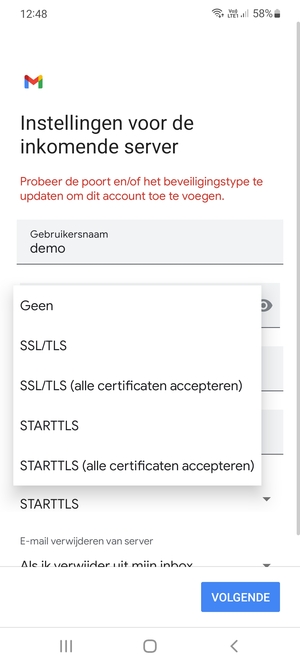Selecteer Geen en VOLGENDE