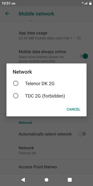 Select a network operator from the list