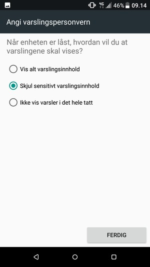 Velg ønsket alternativ og velg FERDIG