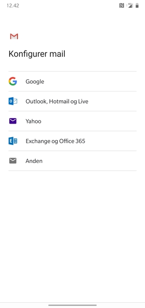 Vælg Exchange og Office 365