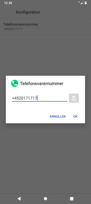 Indtast Telefonsvarernummer og vælg OK