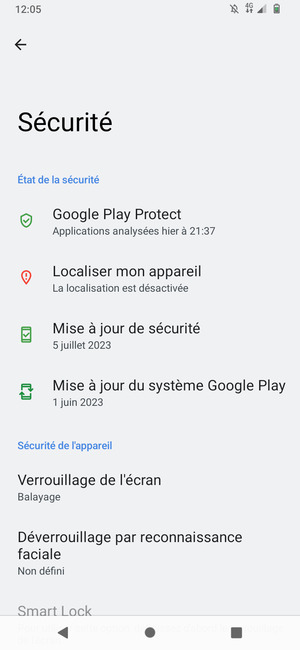 Sélectionnez Verrouillage de l'écran