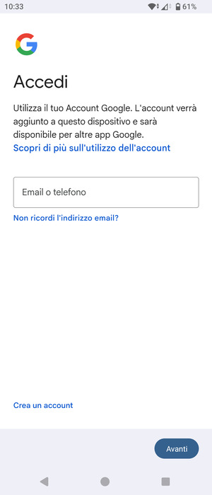 Inserisci il tuo indirizzo Gmail e seleziona Avanti