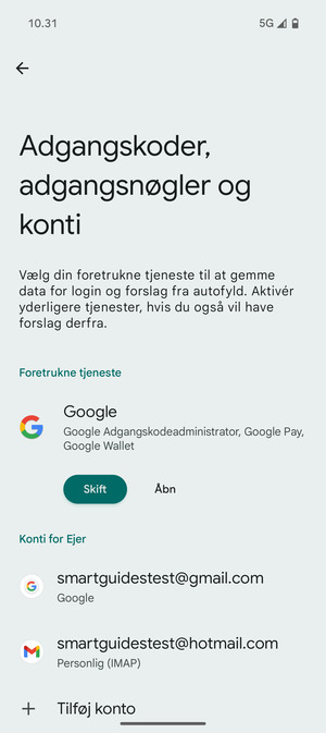 Vælg din Google konto