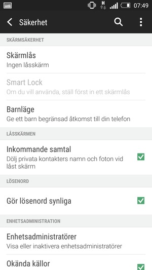 Välj Skärmlås