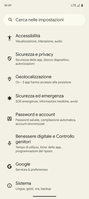 Scorri e seleziona Password e account