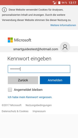 Geben Sie Ihre Passwort ein und wählen Sie Anmelden