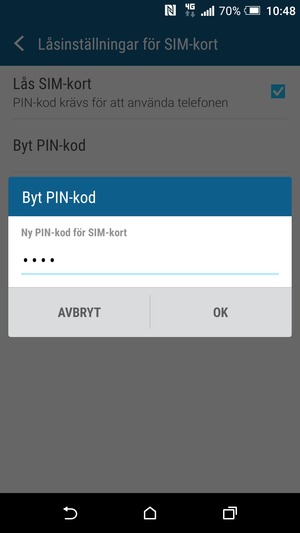 Ange din Nya PIN-kod för SIM-kort och välj OK