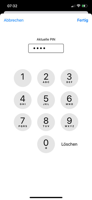 Geben Sie Ihre Aktuelle PIN ein und wählen Sie Fertig