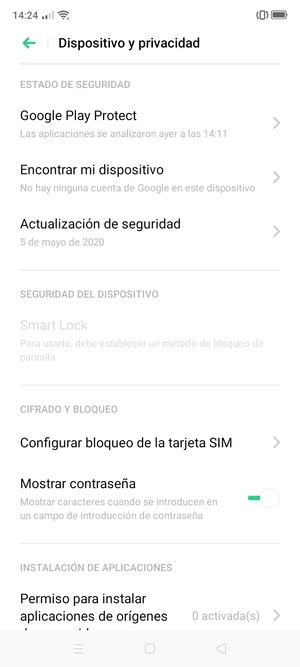 Desplácese y seleccione Configurar bloqueo de la tarjeta SIM