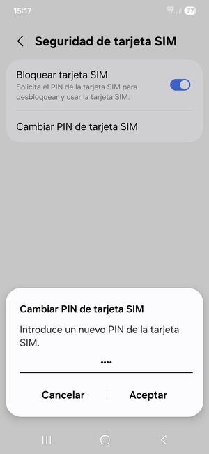 Introduzca su Nuevo PIN de la tarjeta SIM y seleccione Aceptar