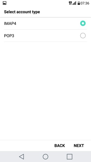 Select IMAP4 or POP3 and select NEXT