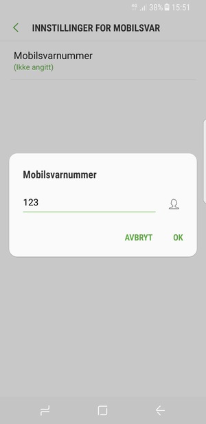 Skriv inn Mobilsvarnummer og velg OK