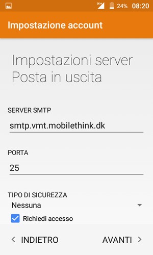 Inserisci l'indirizzo del server di posta in uscita