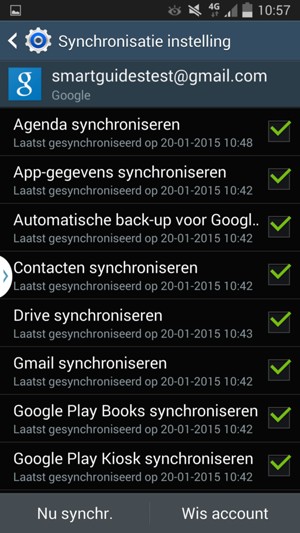 Vink alle selectievakjes aan en selecteer Nu synchr.