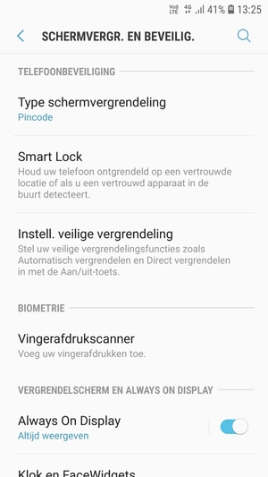 Om uw schermvergrendeling te activeren, ga naar het Schermvergr. en beveilig.-menu en selecteer Type schermvergrendeling