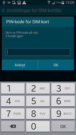Bekreft din nye PIN-kode for SIM-kort og velg OK