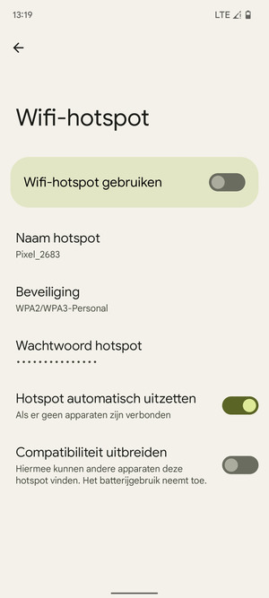 Selecteer Wachtwoord hotspot