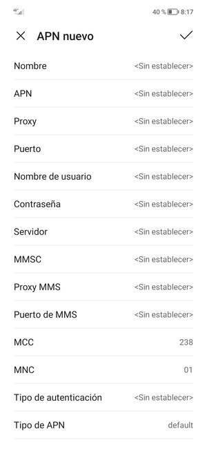 Introduzca la información de Internet