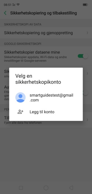 Velg sikkerhetskopi-kontoen din