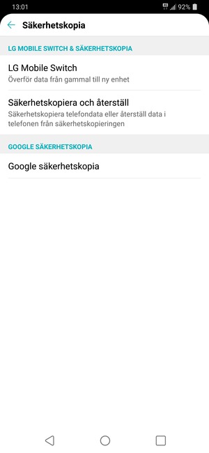 Välj Google säkerhetskopia