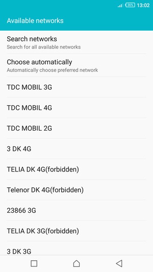 Select a network operator from the list