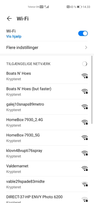 Vælg det trådløse netværk, du ønsker at oprette forbindelse til
