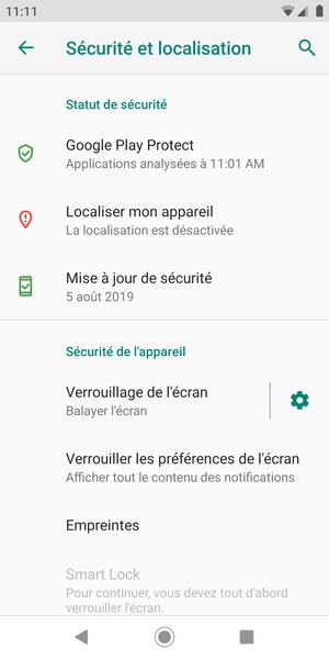Pour activer votre écran de verrouillage, allez dans le menu Sécurité et localisation et sélectionnez Verrouillage de l'écran