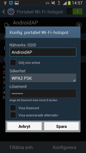 Ange ett lösenord bestående av minst  8  tecken och välj  Spara