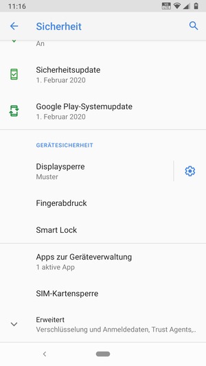 Um die PIN für die SIM-Karte zu wechseln, scrollen Sie und wählen Sie SIM-Kartensperre