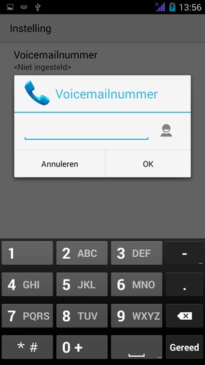 Voer het Voicemailnummer in en selecteer OK