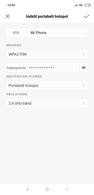 Indtast en Wi-Fi-hotspot adgangskode på minimum 8 tegn og vælg GEM