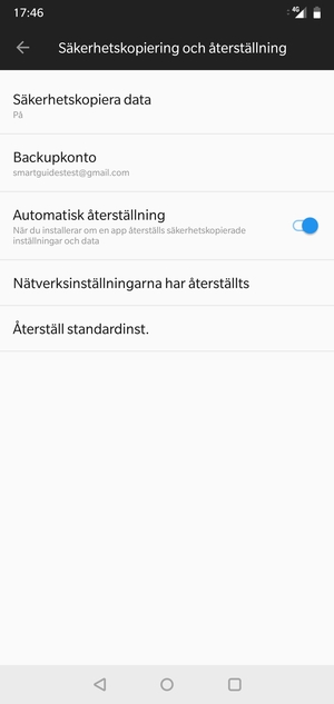 Återgå till Säkerhetskopiering och återställning-menyn och välj Backupkonto