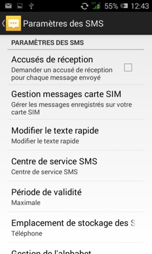 Sélectionnez Centre de service SMS