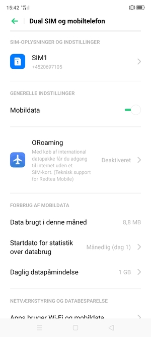 Vælg SIM1 eller SIM2