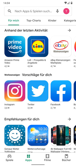 Wählen Sie die Suchleiste