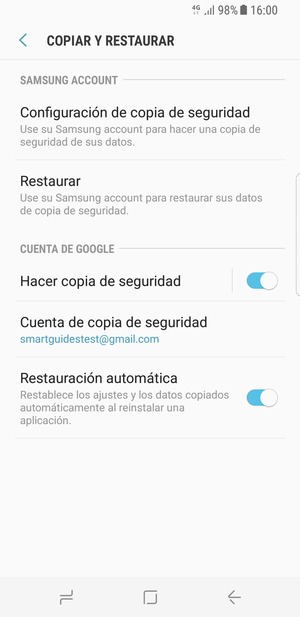 Seleccione Cuenta de copia de seguridad