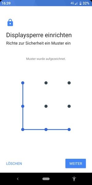 Zeichnen Sie ein Entsperrmuster und wählen Sie WEITER