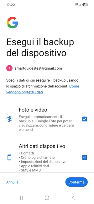 Seleziona le opzioni preferita e poi Conferma