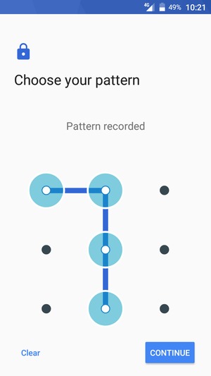 Draw an unlock pattern and select CONTINUE